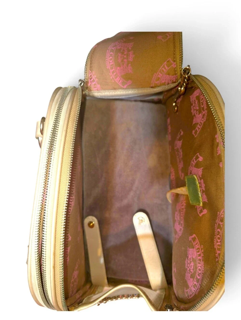 Vintage Juicy Couture Pet Animal Carrier Bag with Crossbody Strap Gold Tan Color